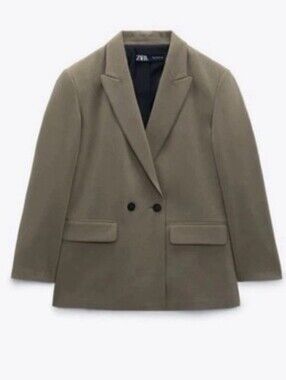 Zara Olive Green Double-Breasted Blazer Jacket